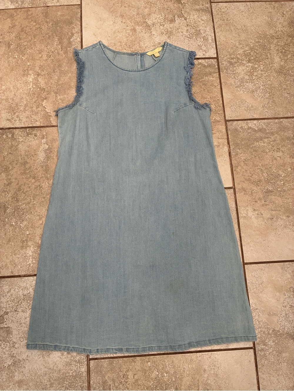 Sleeveless Light Blue Denim Mini Dress with Frayed Armholes